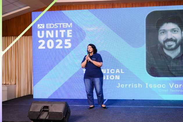 Edstem Technologies all-hands meeting kickoff with HR Manager Anisha Mariam Thomas welcoming software development team